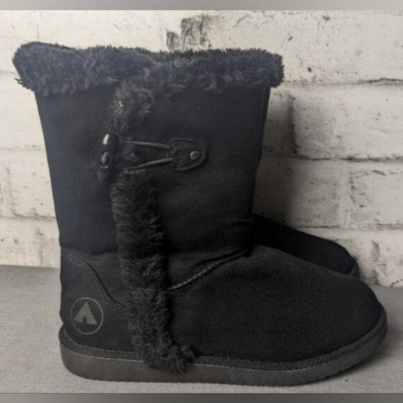 AirWalk Winter Black Hook & Loop Boots Faux Suede & Fur Lined - Picture 7 of 15
